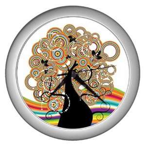  Retro Rainbow Tree Silver Wall Clock