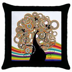  Retro Rainbow Tree Black Throw Pillow Case: Home & Kitchen