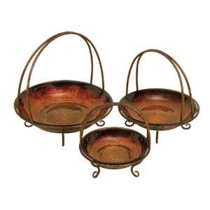    Set of Three Beautiful Glass Metal Decorative Trays