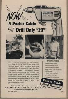1959 Vintage Ad Porter Cable Power Tools Model 161 Drill Syracuse,NY 