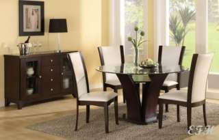 NEW MODERN 5PC CHERRY ROUND GLASS WOOD DINING TABLE SET  
