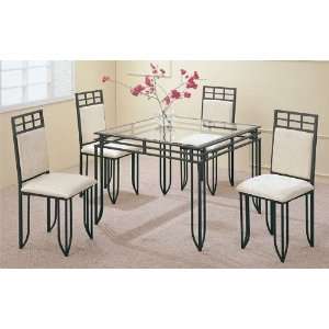  5 pc Matrix style black metal and glass dining table set 