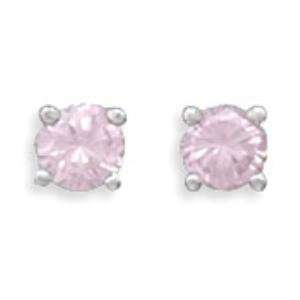 October Birthstone Pink CZ Sterling Silver Stud Post Earrings