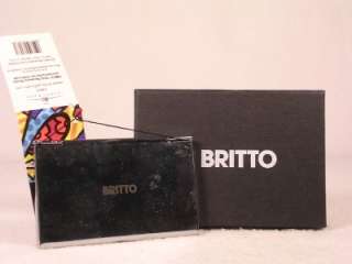 Romero Britto Business Card Holder Pink Heart Yellow Background NIB 