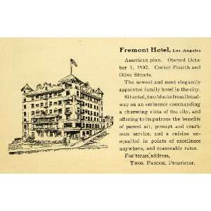 1903 Ad Fremont Hotel Resort Los Angeles Thomas Pascoe   Original 