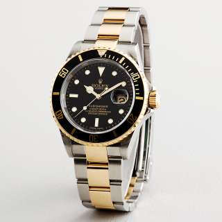 Rolex Submariner Date 2tone 18K/Stainless Steel Watch Black 16613 T No 