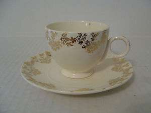 VINTAGE CROOKSVILLE CHINA CO. WHITE AND GOLD DEMITASSE CUP AND SAUCER 