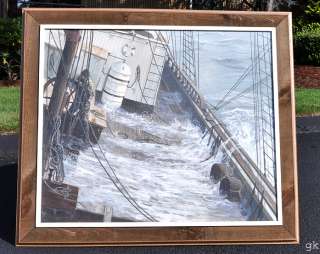 Gorgeous Gerald A. Robillard Nautical Ship Framed Oil Painting on 