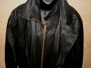 ITALIAN LEATHER Jacket Coat MILAN ITALY Heavy Duty Black XL W/Faux Fur 