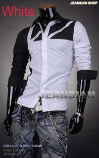 3mu Mens Designer Dress Shirts Tops Casual Unique Black/White/Gray S M 