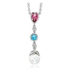  14k Diamond Pearl Topaz Drop Pendant Necklace Jewelry