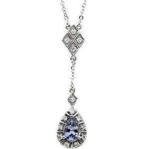   Diamond Drop Necklace set in 14 kt White Gold   Free Chain: Jewelry