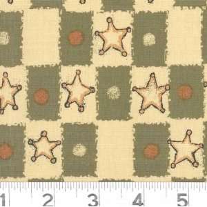  45 Wide Rodeo II Stars and Squares Green/Teatone Fabric 