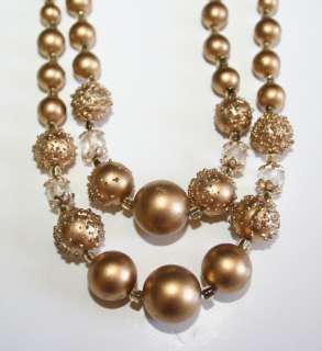 Vtg Two strand Rich Gold Beaded Necklace Japan  