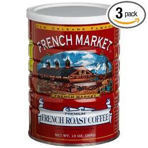 French Market Coffee, French Roast, 13 Ounce Cans (Pack of 3)  