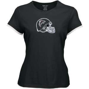   Atlanta Falcons Ladies Black Shiny Helmet T shirt: Sports & Outdoors