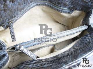 PELGIO New Genuine Python Belly Skin Leather Tote Handbag Gray Free 
