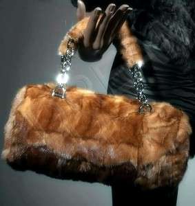   Natural Gold Black Genuine Real mink fur pelt Women bag handbag 008