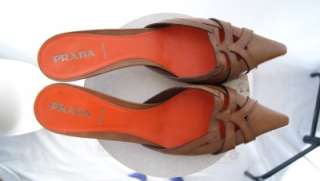 NWOB PRADA brown leather pointed toe slide heels size 41  