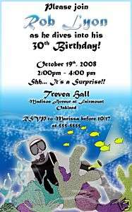 Custom Scuba Dive Diver Birthday Party Invitations  