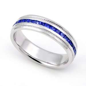  Blue Sapphire Eternity Milgrain Band Ring, 4: Juno Jewelry: Jewelry