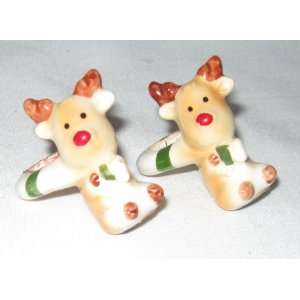    Set of 2 Ceramic Reindeer Candle Climber Huggers: Everything Else