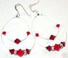   CRYSTAL Elements Sterling Silver Earrings Illusion 2 tone RED