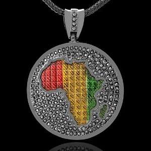    Blackout Iced Out Africa CZ Circular Hip Hop Pendant Jewelry