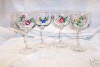 Hand painted roses water or wine glasses 8 oz 6 1/2   