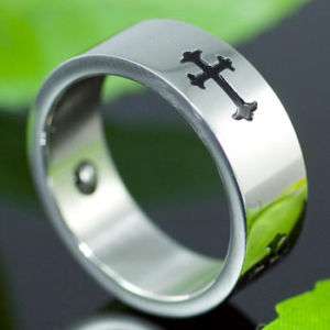 Religious Gothic Cross Magnet Stainless Steel Ring R108  