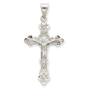 14k INRI Budded Crucifix Pendant White Gold INRI: Jewelry