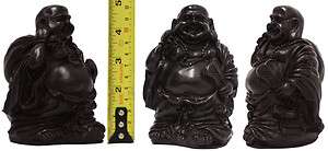 NEW LUCKY WOOD LOOK LAUGHING BUDDHA STATUE GOLD SACK PLAQUE TABLET 
