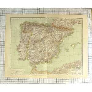   ANTIQUE MAP c1900 SPAIN PORTUGAL MEDITERRANEAN MAJORCA