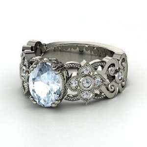  Mantilla Ring, Oval Aquamarine Platinum Ring with Diamond 