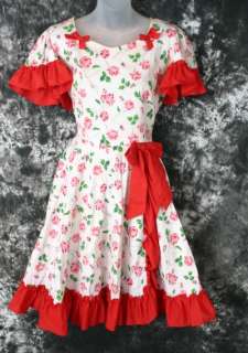 Vintage Roses Full Skirt Red Square Dancing Dress M  