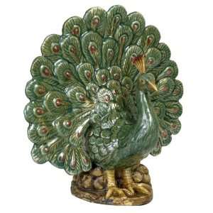  Majolica Style Peacock Vase in Green