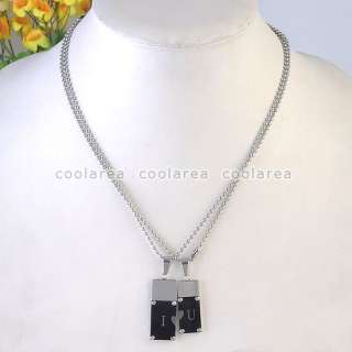 Couple Stainless Steel Black Love Oblong Pendant Ball Chain Necklace 