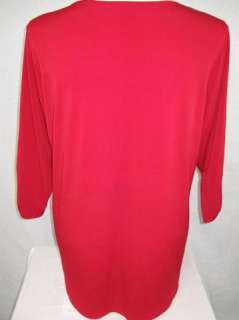 Susan Graver Liquid Knit Solid V Neck Tunic w/Ruched Sleeves Scarlet 