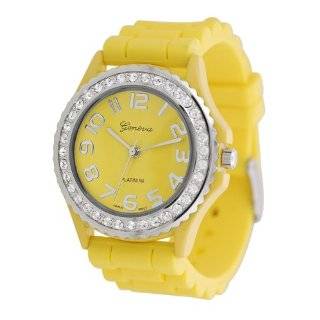 Geneva Platinum CZ Accented Silicone Link Watch, Large Face