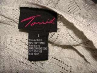 TORRID SZ 1 Gray Silver Sparkle Button Front Crochet Cardigan Sweater 