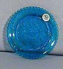 blue glass cake plate  