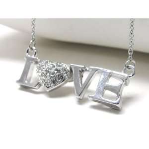  White Gold plated Crystal Heart Love Chain Necklace 