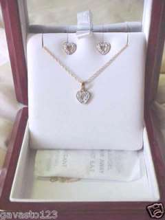 Diamond earrings, necklace set rosewood box  