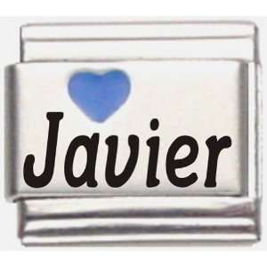    Javier Dark Blue Heart Laser Name Italian Charm Link Jewelry