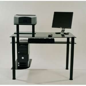  Black Glass and Aluminum Computer Desk CT 009B: Furniture 