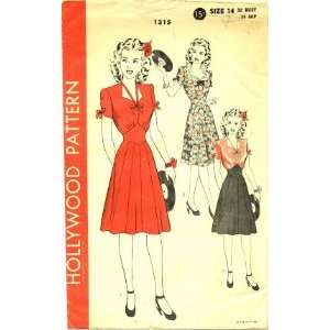  Hollywood 1315 Sewing Pattern Misses Sweetheart Neck Dress 