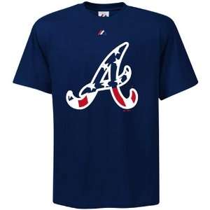   Braves Navy Blue Stars & Stripes Logo T shirt: Sports & Outdoors
