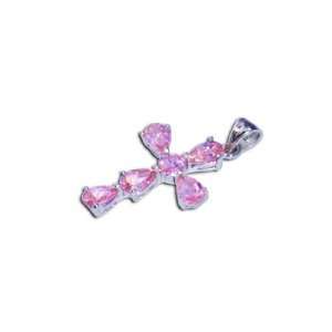   925 & Pink Cubic Zirconia Cross Necklace Pendant   Jewellery: Jewelry