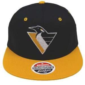   Penguins Retro Zephyr Snapback Cap Hat Black Yellow 