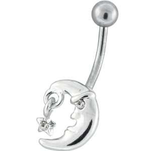  Moon with Gem Star Navel Belly Button Ring: Jewelry